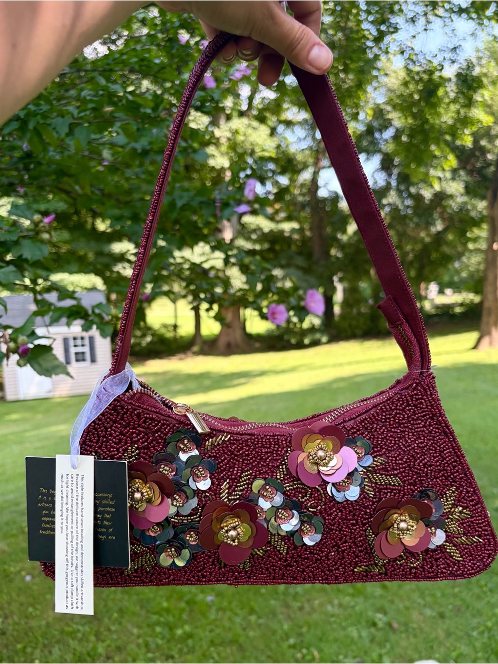NTW Viral Bohemian Chic Floral Sequin Burgundy Beaded Bag for Fall! - Picture 8 of 8
